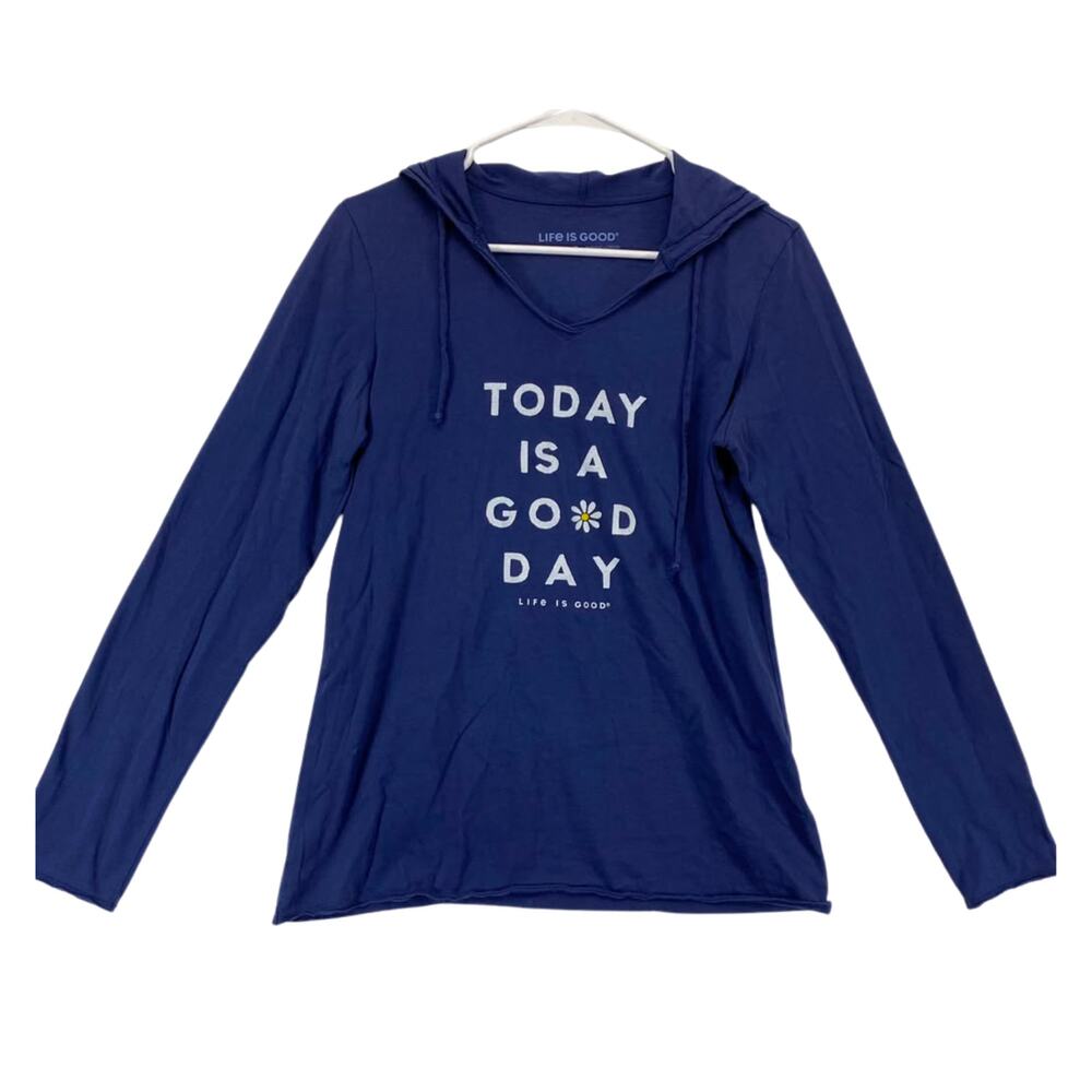 Life is Good Women's Lightweight Navy Blue Long-sleeve Hooded Tee Sz S